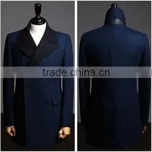 2014 Made in China Double-Breasted Black Lapel Fashion Design Slim Fit Mens Cashmere Men Coat thumbnail-1