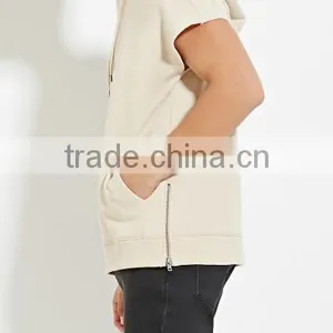 Hotsale Design Cotton Fleece Pocket Zip Plain Solid Color Pullover Short Sleeve Plain Hoodies Wholesale Made in China thumbnail-3