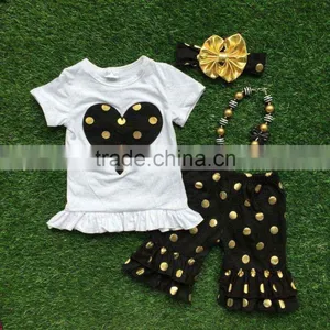 Baby Girls Boutique Clothing Girls Heart Outfits Children Short Sleeve Summer Outfits Ruffle Polka Dot Shorts With Accessories thumbnail-1