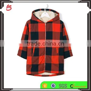 Kids Red and Black Cotton Large Checked Pattern Jacket Parka thumbnail-1