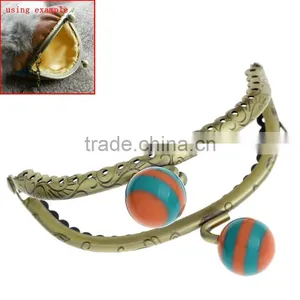 Metal Frame Kiss Clasp For Purse Bag Antique Bronze Orange & Green Resin 8.5x6.5cm(Open Size 12.5x8.5cm),3PCs,8seasons thumbnail-1