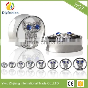 New Hot Owl Stainless Steel Diamond Pierced Ear Plug thumbnail-1