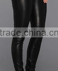 Womens Fashion Stretch Black Leather Legging thumbnail-3