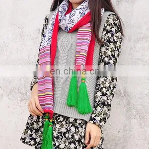 Ethnic Style Chinese Red Strands Tassels Classic New Trending Oblong Scarf Women Fashion Scarves thumbnail-2
