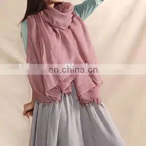 Flax Material Solid Color Yarn Women Cape Classic Oblong Women Scarves thumbnail-4