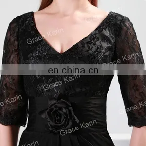 2015 Grace Karin Knee-Length Lace Mother of Bride Dress With Middle Sleeve Women's Black and Red V-Neck CL4363-2# thumbnail-6