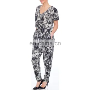 Summer Chiffon Palm Leave Printed Fashion Formal Women Jumpsuit thumbnail-1