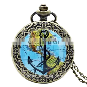Hot Products to Sell Online Antique Glass Cover World Map Navigation Pocket Watch With Chain thumbnail-1