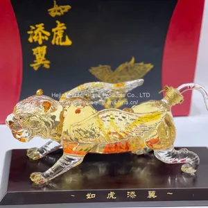 Chinese Made Tiger Glass Craft Art Vessel Handcrafted Exquisite Wine Holder thumbnail-1