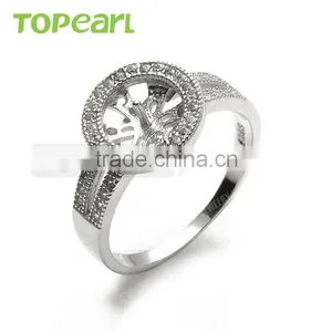 925 Sterling Silver Round Face Shiny Cubic Zirconia Ring Mountings Jewelry Findings & Components 9RM66 thumbnail-1