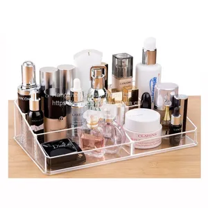 Makeup Organizer, Clear Makeup Storage Box Thick Plastic Organizer Tray 9-Compartment Comestics Counter Organization Holder for Brush, Jewelry, Beauty Supplies thumbnail-3