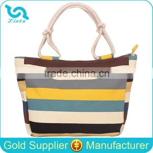 2015 New Arrival Big Capacity Women Lady Female Canvas Stripe Printed Tote Bag thumbnail-1