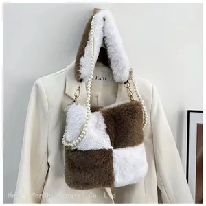 038Single Shoulder Crossbody Bag Women's Bag Splicing Plush Bag Fashion Trend thumbnail-1