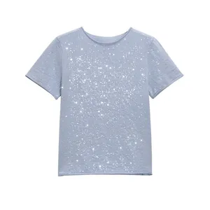 Spring New Style Knitted Sweater in European Style, Round Neck, Pure Color, Loose Fit, Long-sleeved, Women's Style Short-sleeved Shirt thumbnail-2