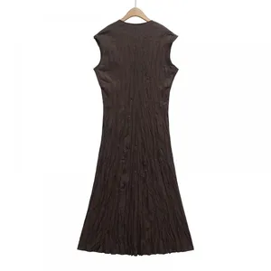Spring 2025 New Women's Clothing With European and American Temperament, V-neck Short Sleeved Pleated Mid Length Dress thumbnail-1