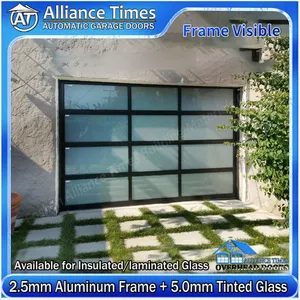 Aluminum Frame Frosted Transparent Clear Tempered Glass Panels Sectional Garage Doors thumbnail-2