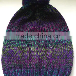 Space Dye Chunky Roving Yarn Girls Knitted Beanie Hat With Big Pompon thumbnail-2