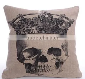 Soft Linen Cotton Material Pillow Case for Car Sofa Home Decor Customized Cushion Cover Case Skull Printed thumbnail-3