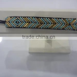 FASHION FABRIC HAND SEWN BEADED METAL TUBE HEAD BAND thumbnail-3