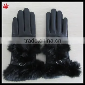 Women High Fashion Rabbit Fur Leather Glove thumbnail-1
