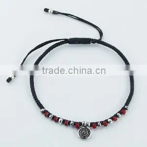 Braided Macrame Bracelet Antiqued Silver Twirl Charm thumbnail-1