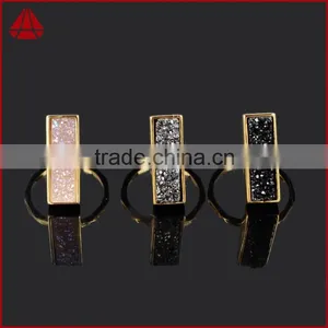 18k Yellow Gold-plated Base Metal Band Ring With Long Rectangle Rose Gold Druzy Stone thumbnail-4