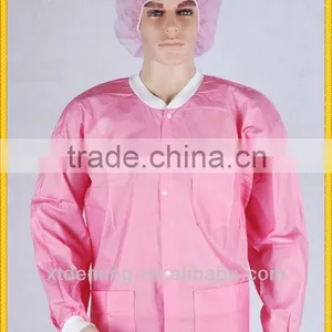 Disposable SMS Lab Coat /PP Visitor Coat With Knitting Cuff and Collar,Buttons thumbnail-1