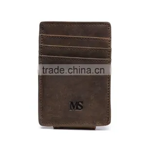 Fashion Custom Brown Genuine Crazy Horse Leather Money Clip Wallet With Magnet thumbnail-6