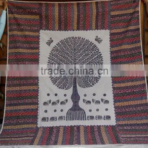 Beautiful Jaipuri Hand Block Printed Hand Embroidered Bed Cover With Kantha Work thumbnail-1