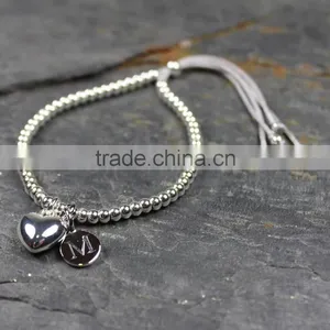 Lovely Couple 316L Silver Tone Rosary Bracelet With Heart Pendant Name Engravale Custom Pendant Unisex Style thumbnail-1