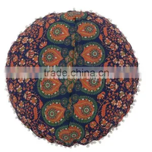 Indian Mandala Pillow Cover Decorative Throw Pillows Large Round Floor Cushions Pom Pom Roundie Boho Pillow Shams thumbnail-3