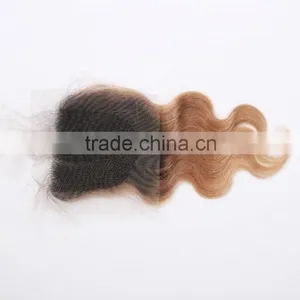 Brazilian Hair Ombre Color Lace Closure 100% Human Body Wave Hair Top Grade 10A Two Tone 1B/27# Ombre Color Lace Closure thumbnail-6