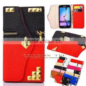 Luxury PU Leather Flip Credit Card Wallet Stand Case Skin For Samsung Galaxy S6 With Zipper Pocket thumbnail-3