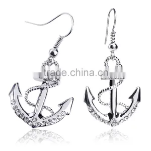 Long Earings 18k White Gold Plated Silver Color Austrian Crystal Rhinestone Dangle Anchor Earring thumbnail-3