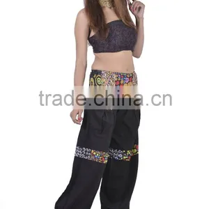 3189 Cotton Black Boho Harem Pant Casual Shirred Waist Pants Silk Harem Shirred Waist Trouser Summer Cotton Trousers thumbnail-1