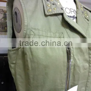100% Cotton Twill Enzyme Wash Ladies' Casual Sleeveless Vest / Waistcoat With Cotton Lining and Shiny Rivets thumbnail-3