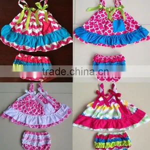 Fashion Design Summer Cotton Chevron Swing Top Set With Bloomer for Kids thumbnail-1