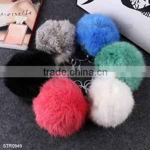 10cm Big Fur Pom Pom Keychain Rabbit Fur Keychain thumbnail-1