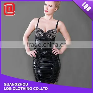 Leather Rhinestone Beaded Young Sexi Girl Sexy Nighty Dress thumbnail-2