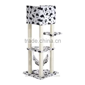 Pawhut 51" Multi-Level Cat Tree Tower - Black/White thumbnail-4