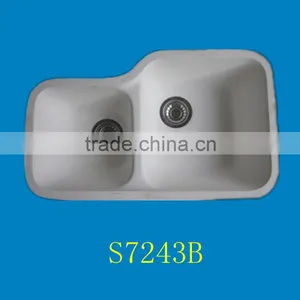 Undermount White Resin Kitchen Sink, Acrylic Modified Double Sinks thumbnail-5