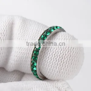 316L Stainless Steel Emerald Green Cubic Zirconia CZ Eternity Wedding 4MM Band Ring thumbnail-4