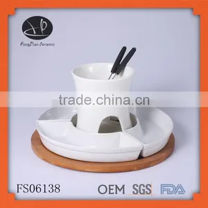 Fondue Set One Piece Porcelain Chocolate Fondue Set for 4 Person,fondue Set With Wooden Base thumbnail-1