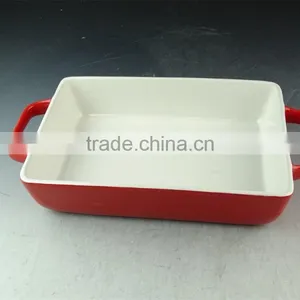 Hot Wholesale Red Glazed Ceramic Bake Plate With Handles for Daily Use Stock thumbnail-2