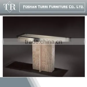 Modern Nature White Marble Travertine Console Table With Glass Top thumbnail-1