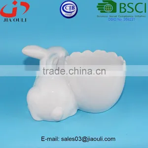 BSCI Audit Factory Animal Shape Garden Planter White Ceramic Rabbit Planter, Animal Planters thumbnail-3