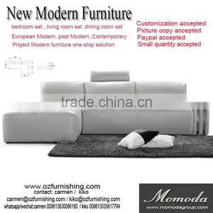 JR8032elegant Chic Contemporary White Cow Leather Stainless Steel Metal L Shape Living Room Sofa Set Home Furniture thumbnail-1