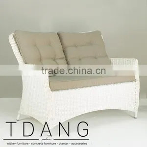 Valencia White Wicker Sofa - Contemporary White Rattan Furniture Garden Bench. thumbnail-1
