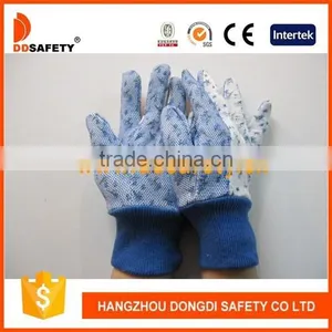 Flower Cotton Back Mini Dots On Palm Three Ribs Back Blue Knit Wrist Garden Gloves thumbnail-1
