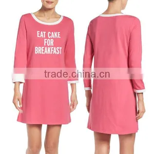 Ladies Sleepwear Nightwear Women Comfy Cotton Blend Crewneck Three-quarter Sleeves Sleep Shirt Nightshirt Cotton Dress thumbnail-1